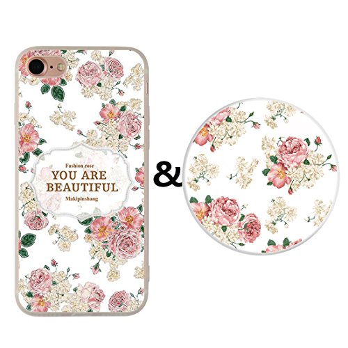 iPhone 6/6S Case and Expanding Stand Set,Karri CC Colorful Floral Prints Clear Flexible Soft TPU Cover and Multifunction Grip Pop Mount Socket for iPhone 6&iPhone 6S