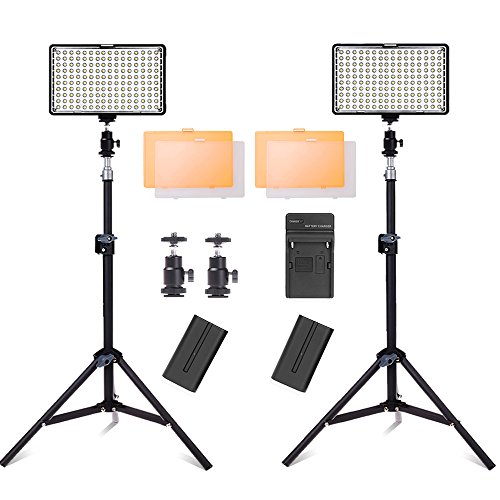 SAMTIAN LED Video Light with Stand and 3200/5500K Color Temperature Camera Light Kit for Canon Nikon Sony DSLR Camera and Camcorder Battery,Including Charger,Mini Ball Head and Carry Case