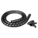 Flexzion Spiral Wire Wrap Tube Cable Organizer Management Sleeve &#8211; PE Polyethylene Flexible Expandable Desktop Computer PC Cinema TV Zipper Cord Storage With Clip 22mm Dia 1.5M 5 Feet Length (Black)