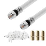 Maximm Coaxial Cable, 100 Feet, White, &#8211; RG-6 F-Pin Triple Shielded UL CL2 In-Wall Rated RG6 Digital Audio / Video includes Connectors and Cable Clips