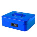 Jssmst Cash Box with Combination Lock (Medium Size 10&#8221;x7’’) – Durable Metal Cash Box with Money Tray, Blue, CB0702L