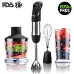LCKit 600 Watt Powerful Immersion Hand Blender,4-in-1 Electric Multi-speed Hand Blender Set with Blending Shaft, Whisk,Beaker and Chopper for Smoothies Mayonnaise Baby Food Yogurt Sauces Soups,Black