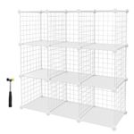 SONGMICS 9-Cube Metal Wire Storage Cubes, DIY Closet Cabinet and Modular Shelving Grids, Wire Mesh Shelves and Rack, White, ULPI115W