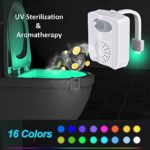 Woniu 16-Color Toilet Night Light, LED Colorful Bathroom Seat Motion Sensor Light with Aromatherapy UV Sterilizer