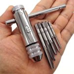 Aligle 5pcs Brand new daily household steel Silver Adjustable T type One-hand ratchet wrench with M3-M8 Taps Threading Tool (M3-M8)
