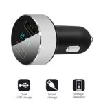 TraderPlus 3.1A Dual USB Car Charger with LED Display Car Voltage Detector Monitor for iPhone X/ 8/ 7/ 6s/ Plus, iPad Pro/ Air 2/ mini 4, Galaxy S9/ S8/ S7 Edge LG V10/ V20, Nexus, HTC (Silver)