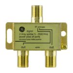 GE Pro Digital 2-Way Coaxial Splitter, 5-2500 MHz, Distributes a Digital Signal to Multiple TVs from Cable and Satellite, RG6 Coax Compatible, Gold Plated Connectors, 33526
