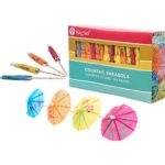 KingSeal 4 Inch Umbrella Parasol Cocktail Picks, Cupcake Toppers &#8211; 1 pack of 144 each, Assorted Colors and Designs