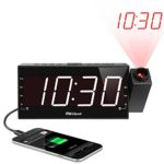 (Upgraded Version) Mesqool 7&#8243; Projection Alarm Clock for Travel, Bedrooms, Ceiling, Kitchen, Desk, Shelf, Wall &#8211; AM FM Radio,3 Dimmer, Dual Alarm, USB Charging Port, AC Powered &amp; Battery Backup