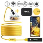 Wireless Endoscope, Snake Camera Inspection Camera Kit 1200P HD IP68 Waterproof in Semi-Rigid Cable for Android and IOS Smartphone with Carrying Case (Yellow 11.5FT)