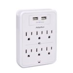 Surge Protector, POWRUI USB Wall Charger with 2 USB charging ports(smart 2.4A Total), 6-Outlet Extender and Top Phone Holder for iPhone iPad and more, White, ETL Certified