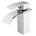 ROVOGO Bathroom Sink Faucet with Waterfall Spout, Single Handle Single Hole Deck Mount Cold and Hot Mixer Tap, Brass Lavatory Sink Faucet, Chrome