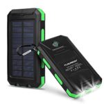 FLOUREON 10000mAh Power Bank with Solar Charging Portable Mobile Phone Charger Dual 2.1A USB Output Waterproof External Battery Replacement for iPhone iPad Samsung Galaxy Android