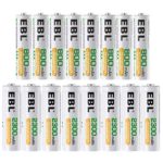 EBL 16 Sets AA AAA Batteries Combo with 8PCS AA 2300mAh &amp; 8-Pack AAA 800mAh Rechargeable Batteries