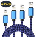 Creddeal Phone Charger Cable 4 Pack [3/6/6/10 FT] Nylon Braided Fast Charging &amp; Syncing Cord Compatible iPhone X/8/8 Plus/7 Plus/6 Plus/6s Plus/5/5s/iPad/iPod/se &#8211; Blue