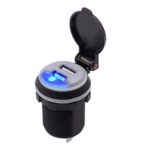 E-Bro 4.2A Dual USB Charger Socket Blue LED with Waterproof Spring Cover Power Outlet for 12V/24V Car Boat Marine RV ATV Truck Vehicle Motorcycle Camper