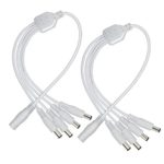 2Pack White 1 Male to 4 Femal way DC Power Splitter Cable Barrel Plug 5.52.1mm for CCTV Cameras LED Light Strip and more