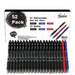 Feela 52 Pack Retractable Black Ink Gel Pens, Premium Medium Point Rollerball Pens for Smooth Writing with Comfort Grip(19 Black with 27 Refills+1 Blue with 2 Refills+1 Red with 2 Refills)