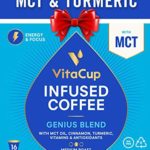 VitaCup Genius Blend 16ct. Top Rated Coffee Cups with MCT, Turmeric, and Cinnamon Infused With Essential Vitamins B12, B9, B6, B5, B1, and D3, Pods Compatible with K-Cup Brewers including Keurig 2.0