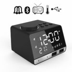 Digital Alarm Clock Radio Bluetooth Speaker with Double Snooze Clock USB Charging Port Support Strong Bass AUX TF Card Music Play Indoor Thermometer Sleep-friendly Dimmable Display Light
