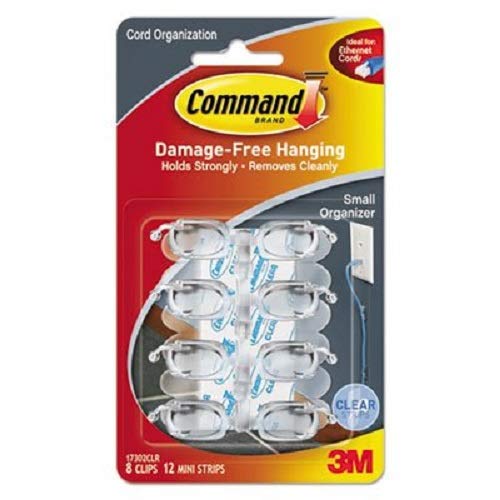 3M 17302CLR 07342000586 Command Clear Small Cord, 8 Clips, 12 Strips/Pack