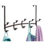 mDesign Decorative Metal Over Door 10 Hook Storage Organizer Rack &#8211; for Coats, Hoodies, Hats, Scarves, Purses, Leashes, Bath Towels, Robes, Men&#8217;s and Women&#8217;s Clothing &#8211; Bronze