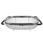 U.S. Kitchen Supply &#8211; Premium Quality Over The Sink Stainless Steel Oval Colander with Fine Mesh 6 Quart Strainer Basket &amp; Expandable Rubber Grip Handles &#8211; Strain, Drain, Rinse Fruits, Vegetables