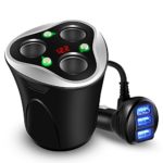 Skyocean 3 Socket Cigarette Lighter Splitter + 3 USB Car Charger Adapter Cupped Plug 12V/24V 120W DC Power Outlet with On/Off Switch for iPhone X 8 7 6 Plus Android Mobile Phone &amp; Dash Cam (Black)