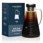 Airtight Cold Brew Iced Coffee Maker (&amp; Iced Tea Maker) with Spout – 1.5L/51oz Ovalware RJ3 Brewing Glass Carafe with Removable Stainless Steel Filter
