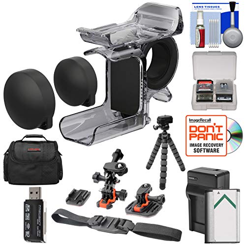 Sony AKA-FGP1 Finger Grip for HDR-AS50, HDR-AS300 & FDR-X3000 Action Cameras with 2 Helmet & Flat Surface Mounts + Battery & Charger + Case + Tripod Kit