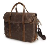 15.6&#8243; Mens Messenger Bag Waterproof Vintage Genuine Leather Waxed Canvas Briefcase Large Satchel Crossbody Shoulder Bag Computer Laptop Tablet Bag