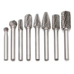 Carbide Burr Set, 8pcs Double Cut Solid Tungsten Rotary Burr Set 1/4-Inch Shank for Die Grinder Drill, DIY Woodworking, Metal Carving, Polishing, Engraving, Drilling