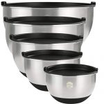 Mixing Bowls Set of 5, Wildone Stainless Steel Nesting Mixing Bowls with Lids, Measurement Lines &amp; Silicone Bottoms, Size 8, 5, 3, 2, 1.5 QT, Non-Slip &amp; Stackable Design, Great for Mixing and Prepping